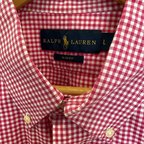 Ralph Lauren, large, slim fit, pink chequered button down shirt - Picture 2 of 2